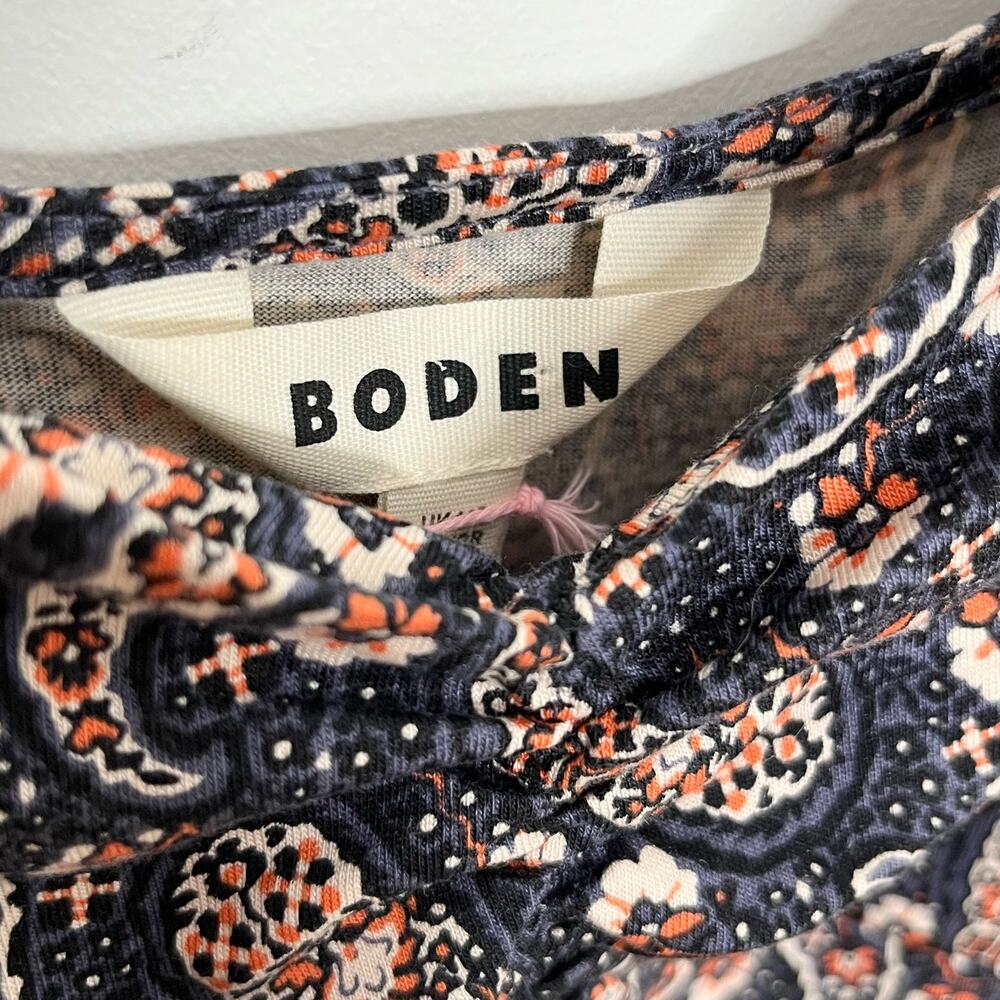 Boden Womens Sweetheart Jersey Mini Dress 10R Blue Paisley Long Sleeve Cotton - Picture 7 of 13